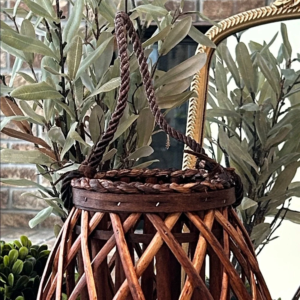 NEW! LARGE Shabby Chic Coastal Rustic Wood Brown Woven Lantern